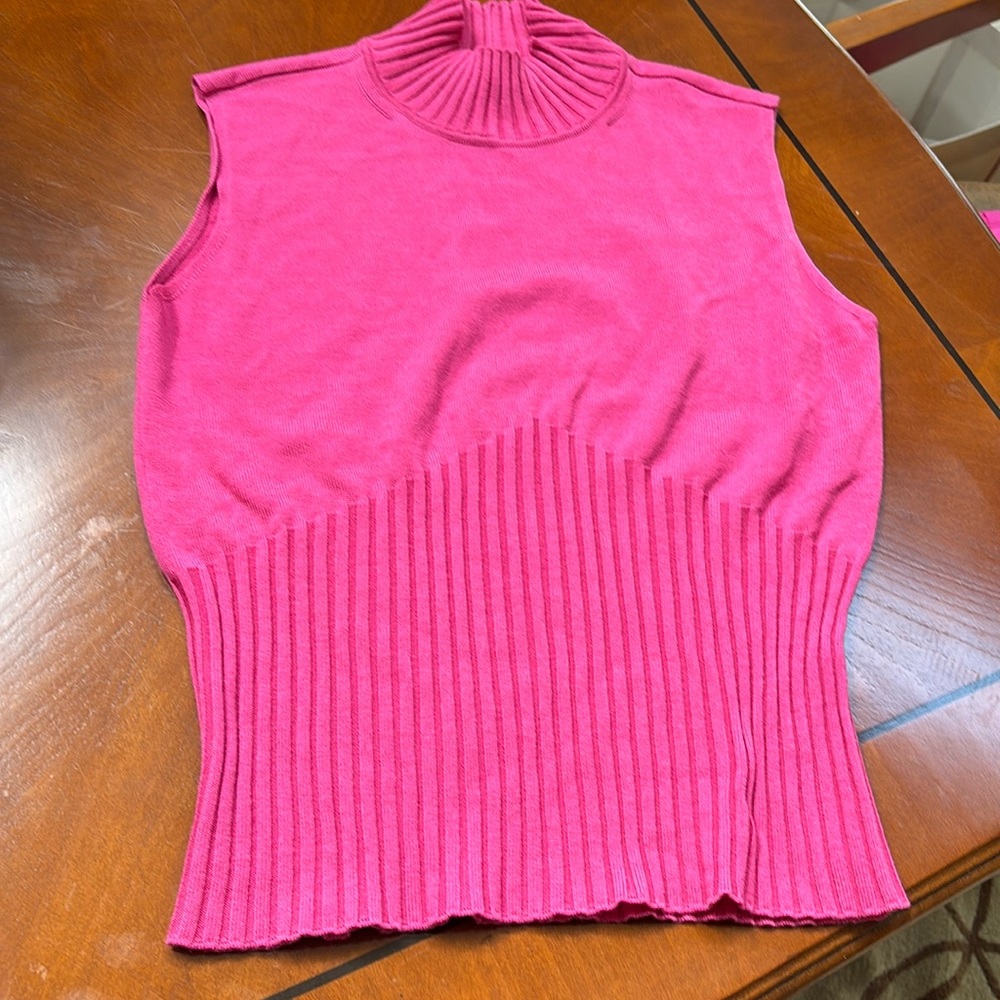 Descars sweater set hot pink ribbed cotton